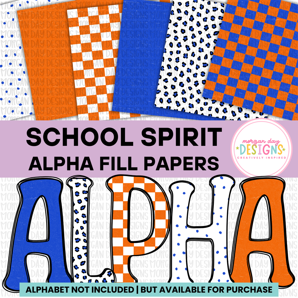 School Spirit Orange and Royal Alpha Fill Papers