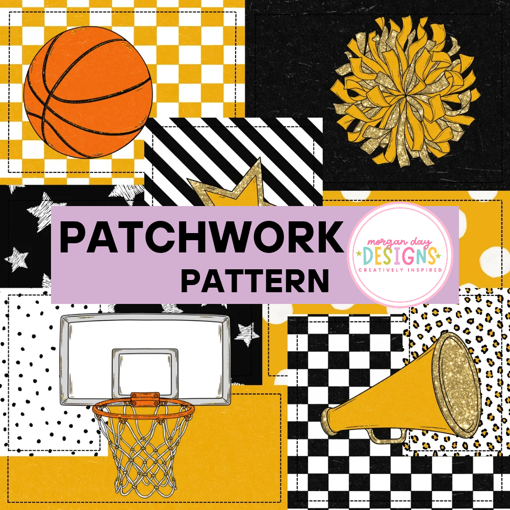 School Spirit Yellow and Black Basketball Patchwork Pattern