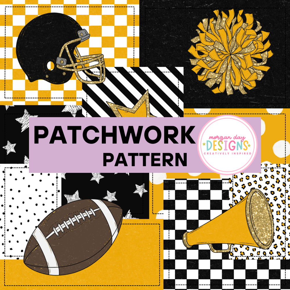 School Spirit Yellow and Black Football Patchwork Pattern