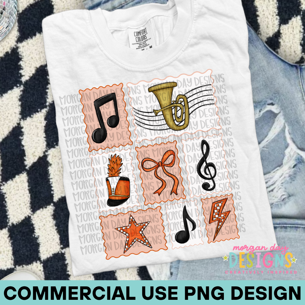 Marching Band Tuba Collage Orange PNG Design