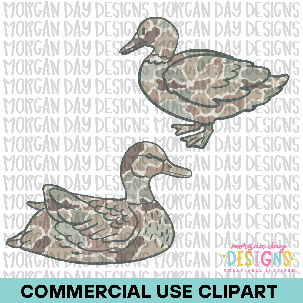 Camo Ducks Clipart Set 3