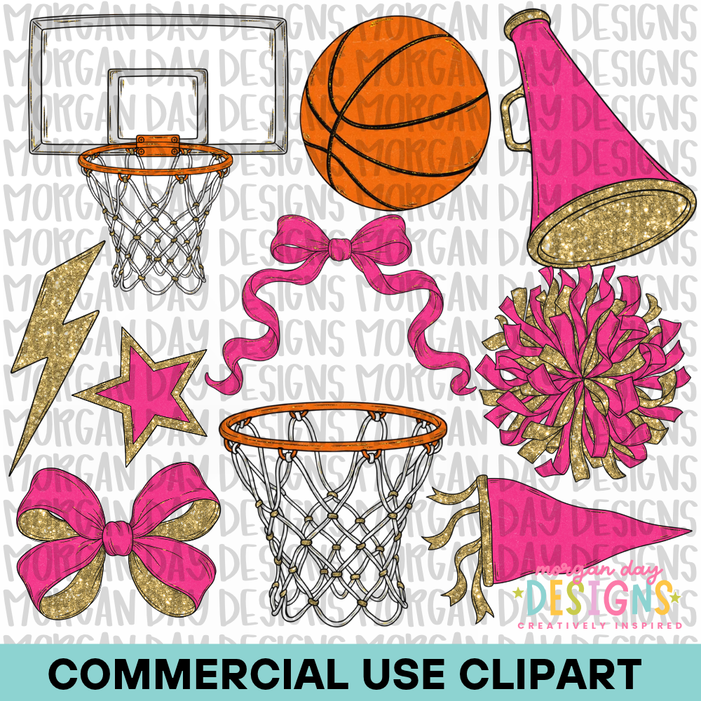 School Spirit Pink Basketball Clipart