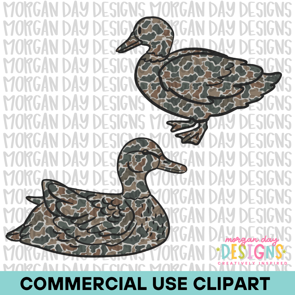 Camo Ducks Clipart Set 2
