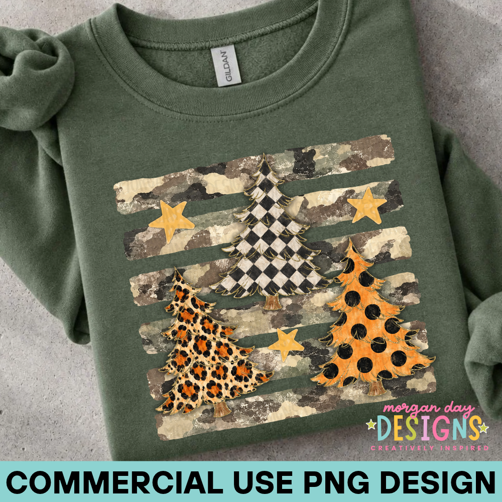 Camo + Checkered + Cheetah + Polka Dot Christmas Trees PNG