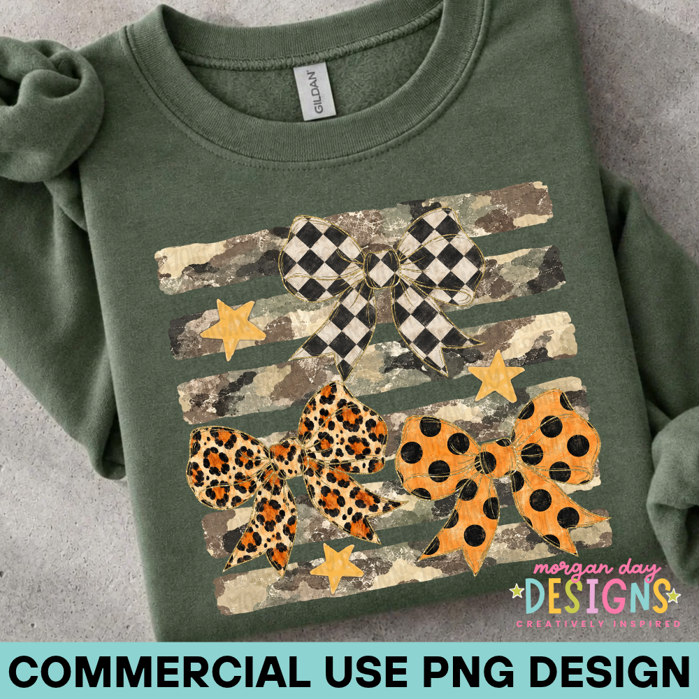 Camo + Checkered + Cheetah + Polka Dot Bows PNG