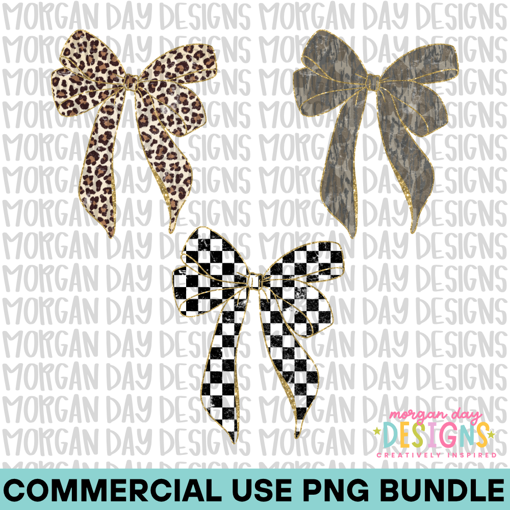Leopard Camo and Checkered Bow PNG Bundle