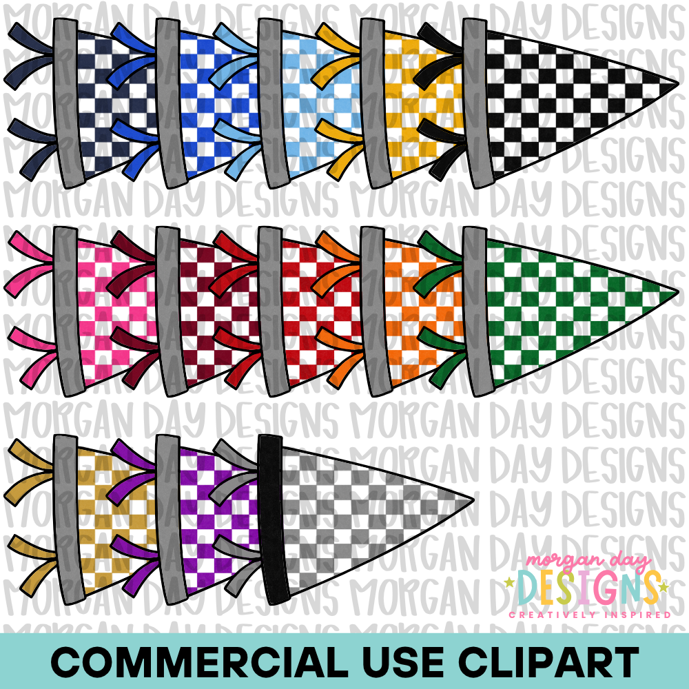 School Spirit Checkered Pennant Flag Clipart