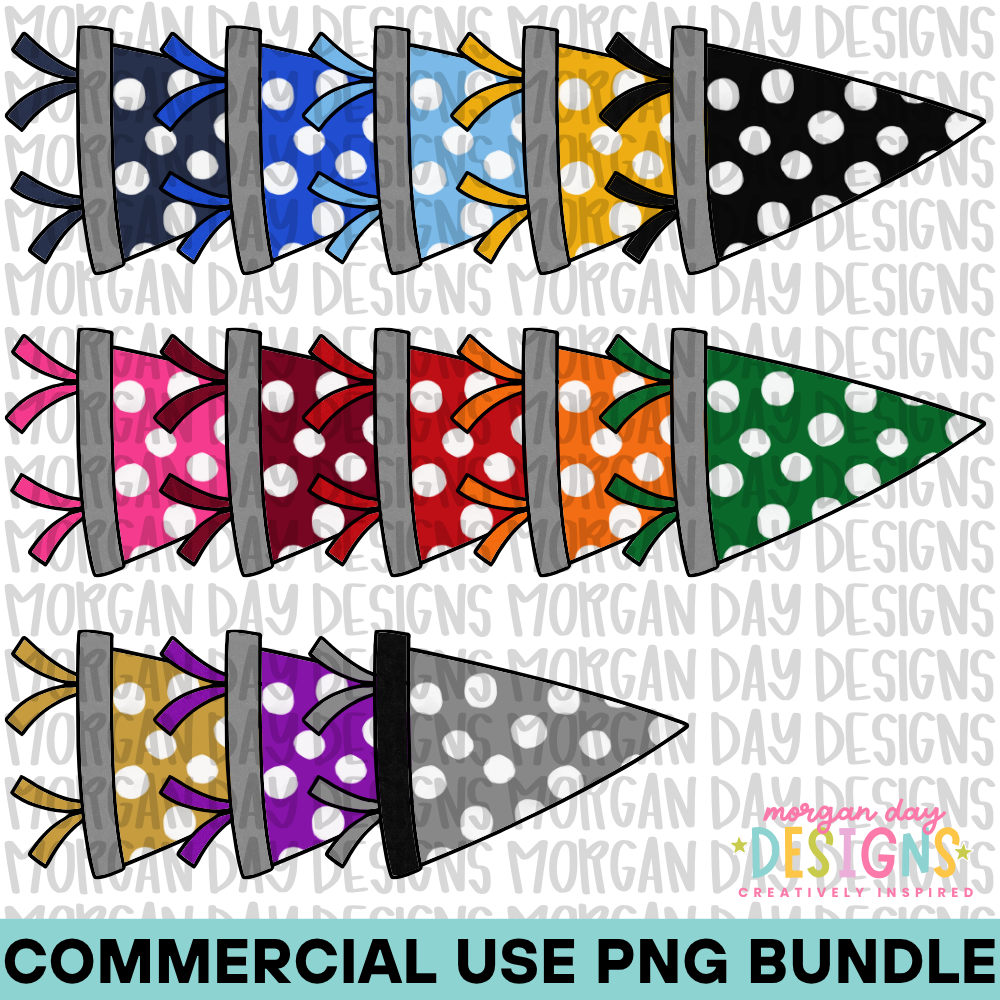 School Spirit Polka Dot Pennant Flag PNG Bundle