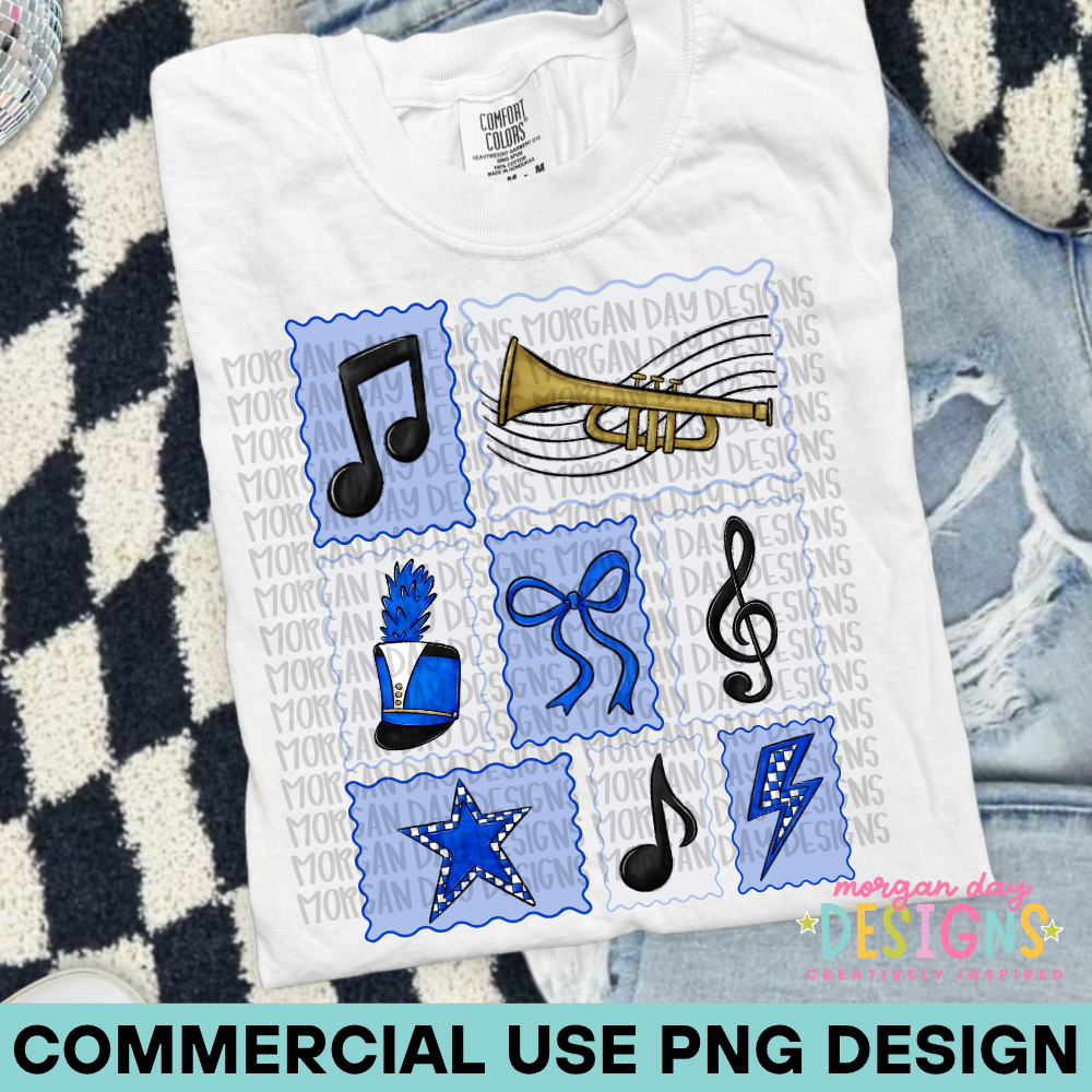 Marching Band Trumpet Collage Blue PNG Design