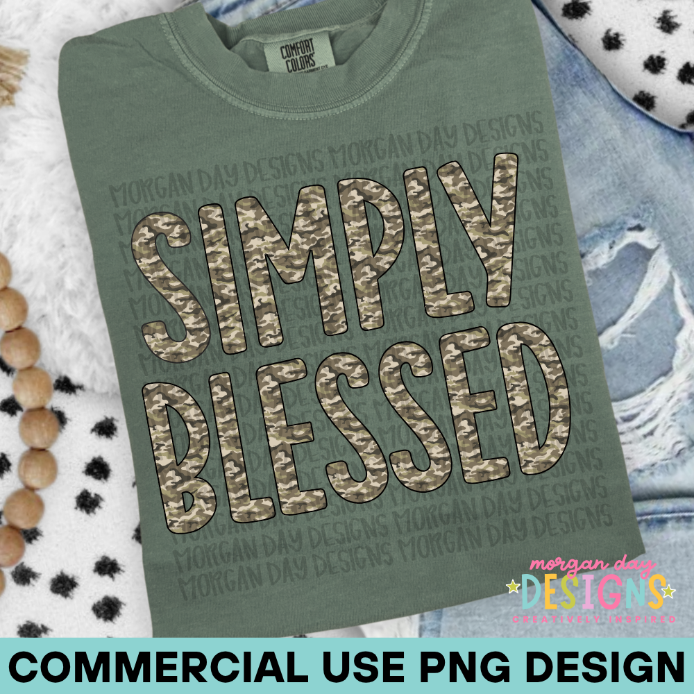 Camo Simply Blessed PNG Design