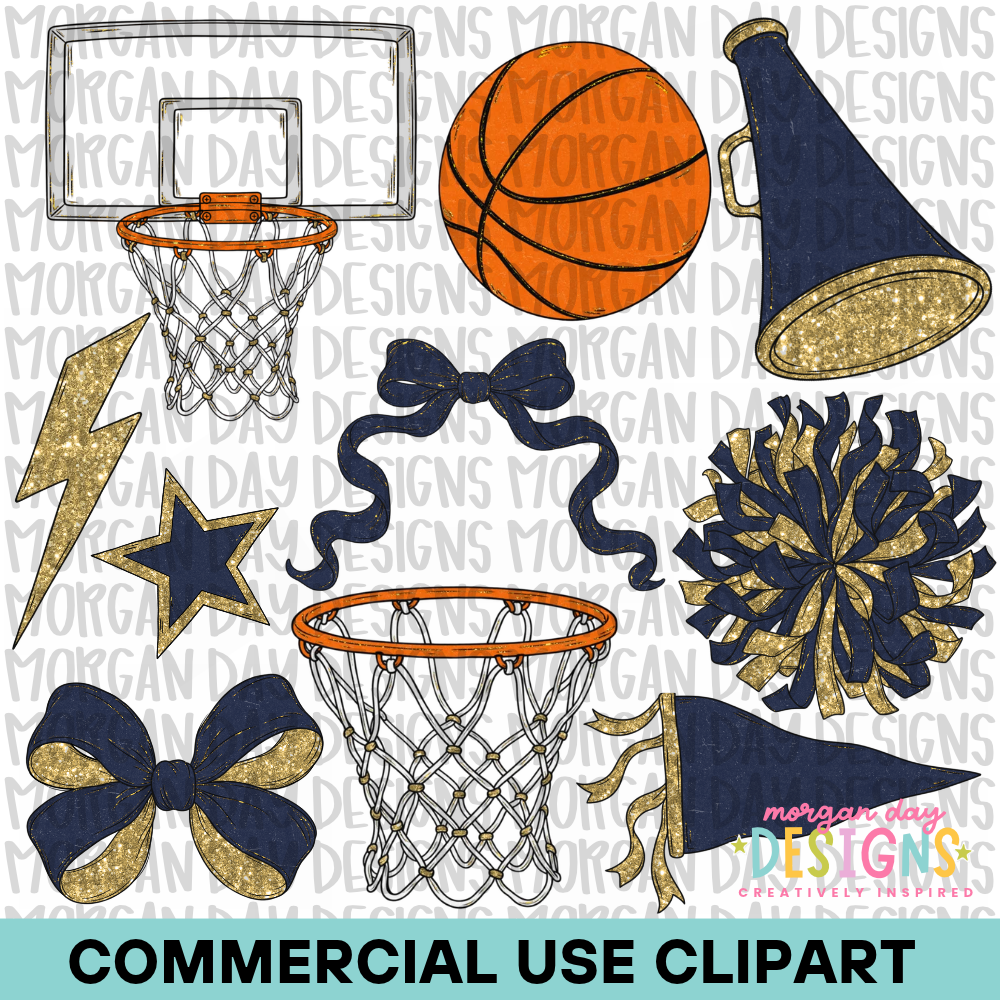 School Spirit Navy Basketball Clipart
