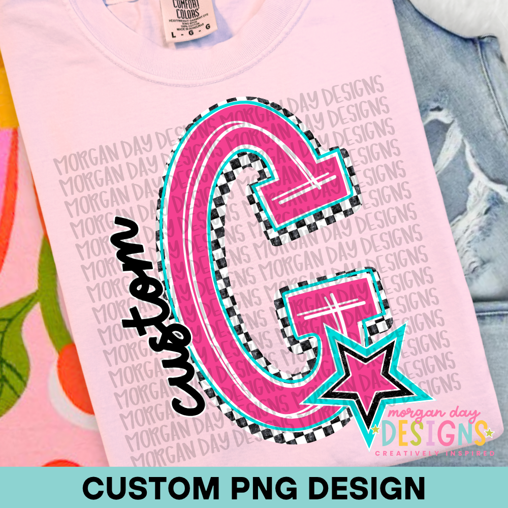 Custom Checkered Mascot Name Pink PNG