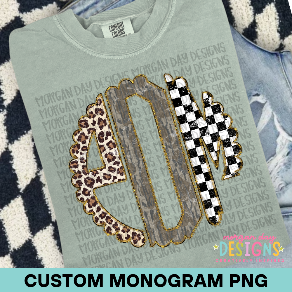 Custom Cheetah Camo Checkered Monogram PNG
