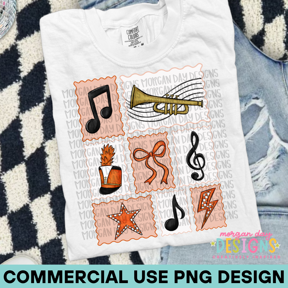 Marching Band Trumpet Collage Orange PNG Design
