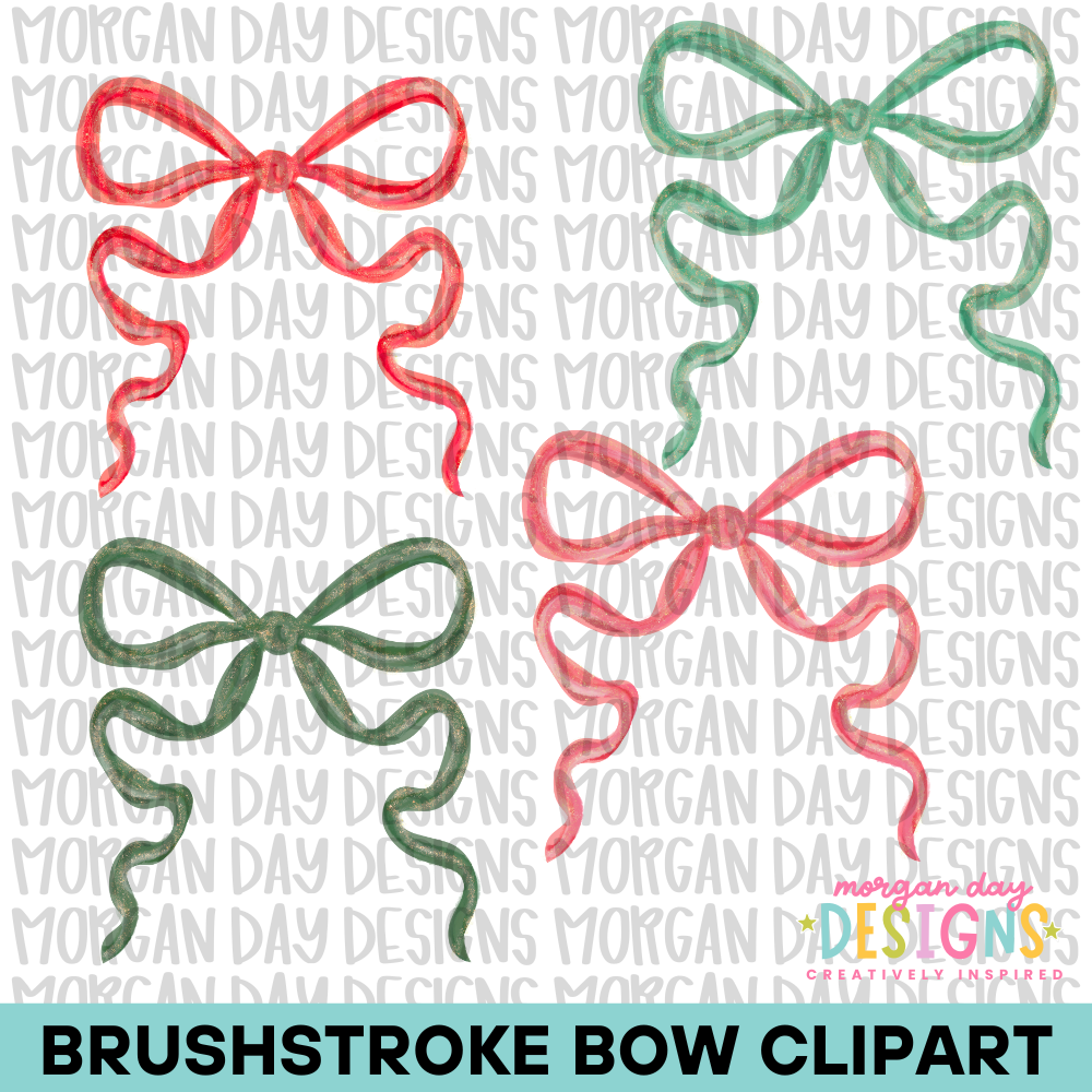 Christmas Brushstroke Bow Clipart Bundle