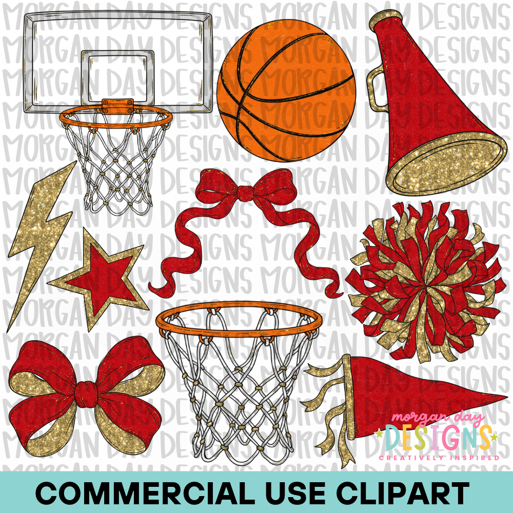 School Spirit Red Basketball Clipart