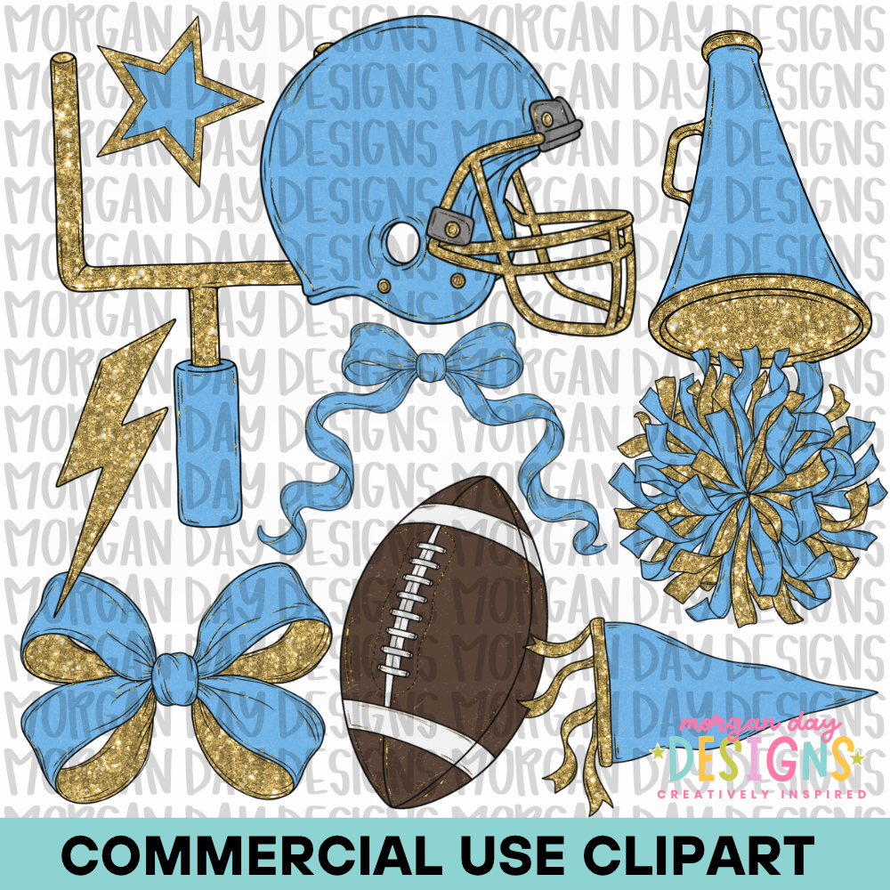 School Spirit Light Blue Football Clipart