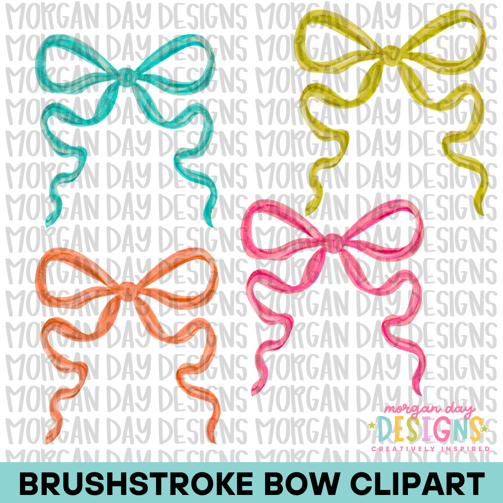 Neon Brushstroke Bow Clipart Bundle