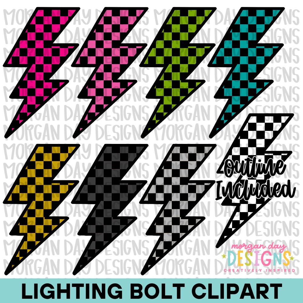 Checkered Lighting Bolt Clipart Bundle