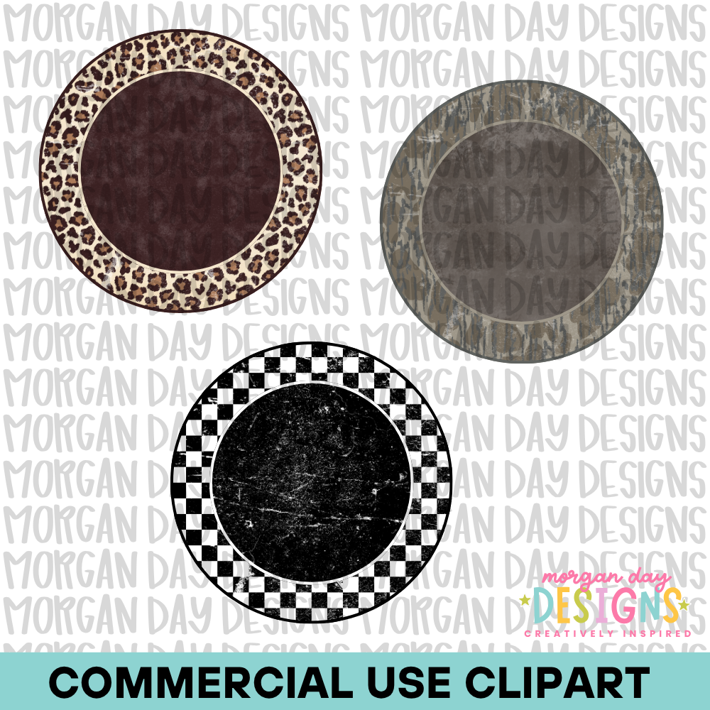 Leopard Camo and Checkered Circle Patch Clipart