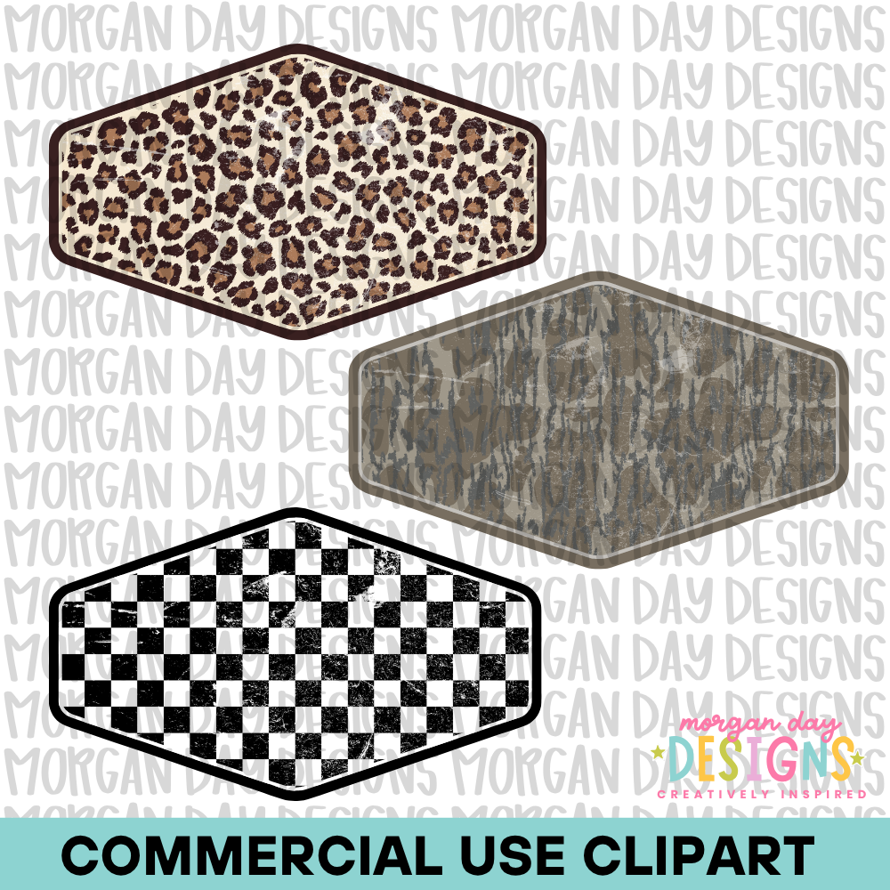 Leopard Camo and Checkered Patch Clipart