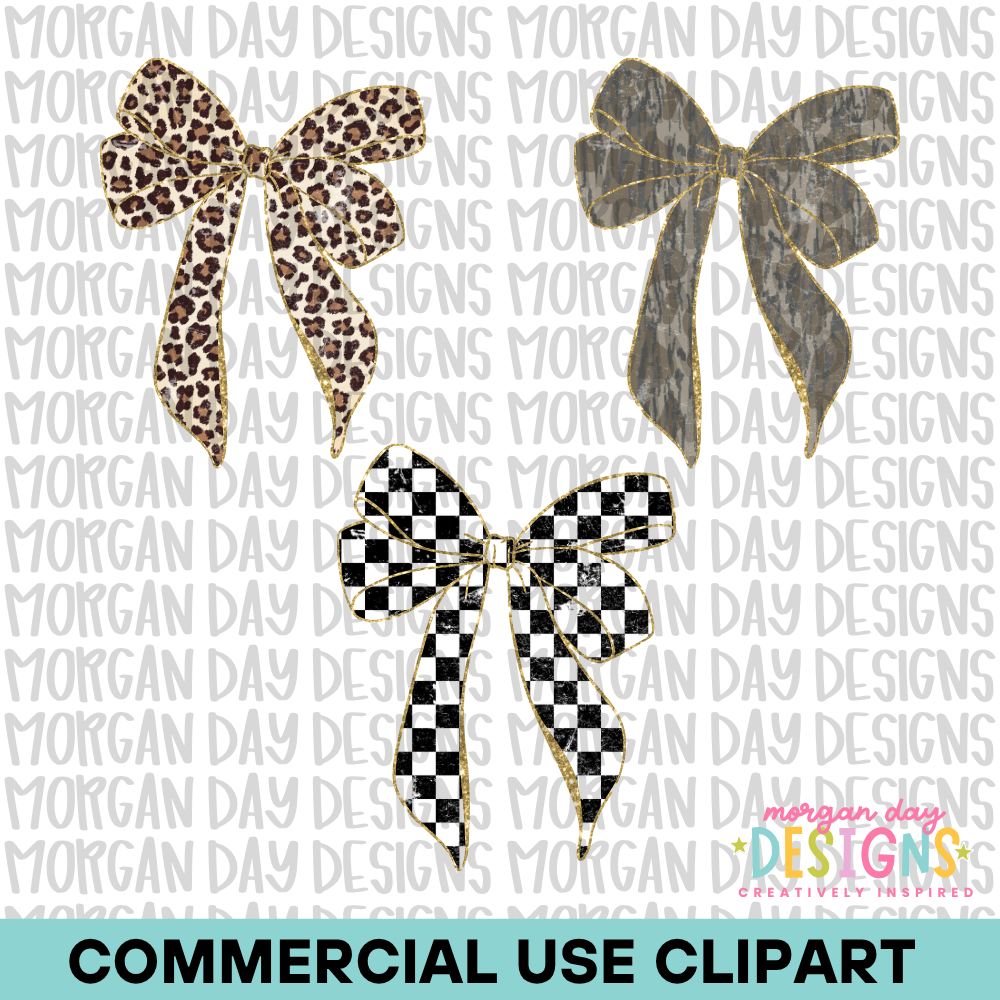 Leopard Camo and Checkered Bow Clipart