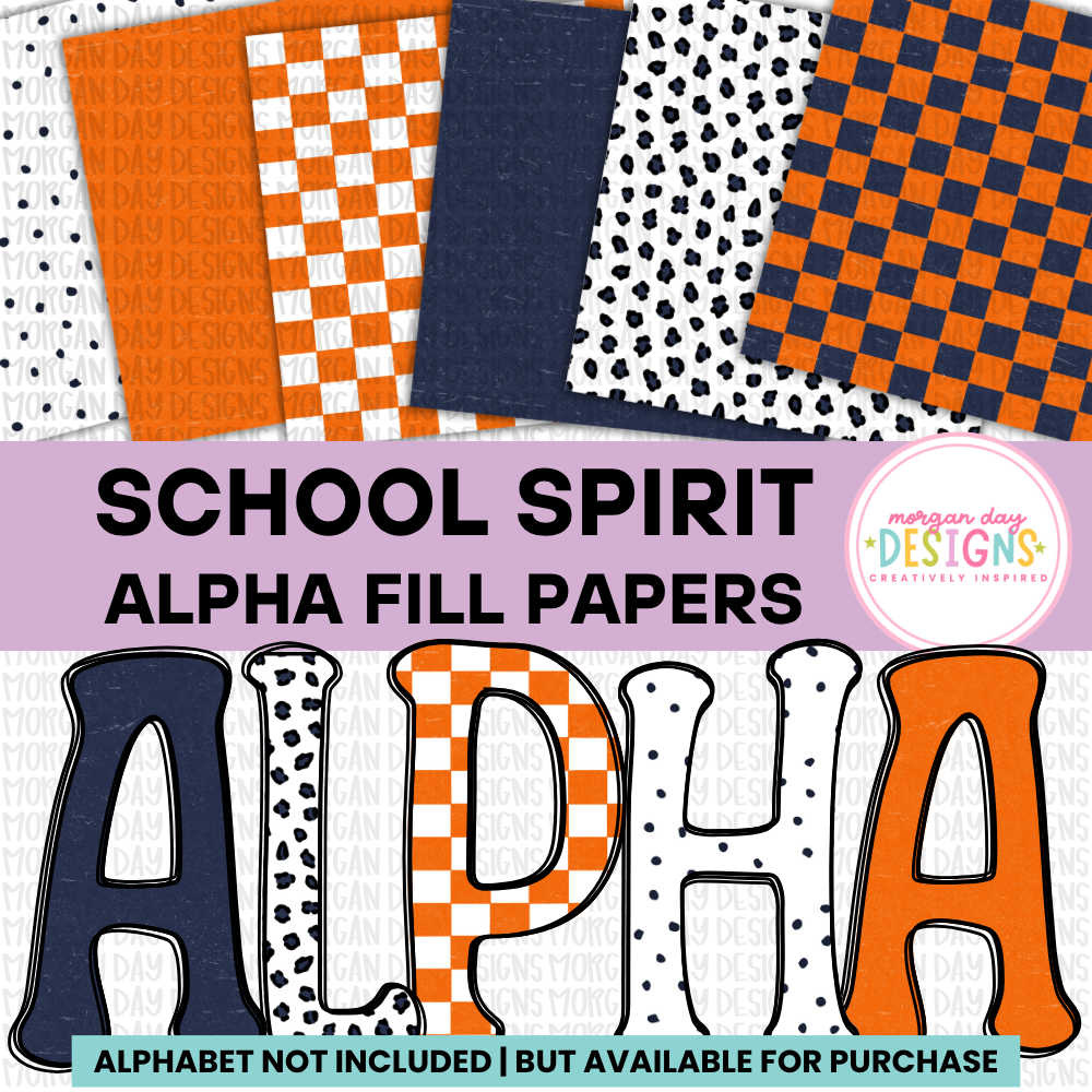 School Spirit Navy and Orange Alpha Fill Papers