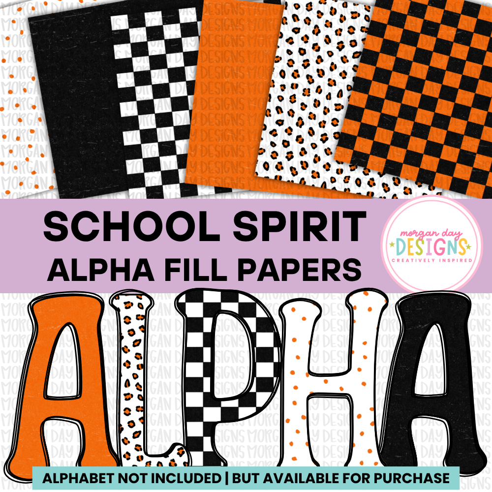 School Spirit Orange and Black Alpha Fill Papers
