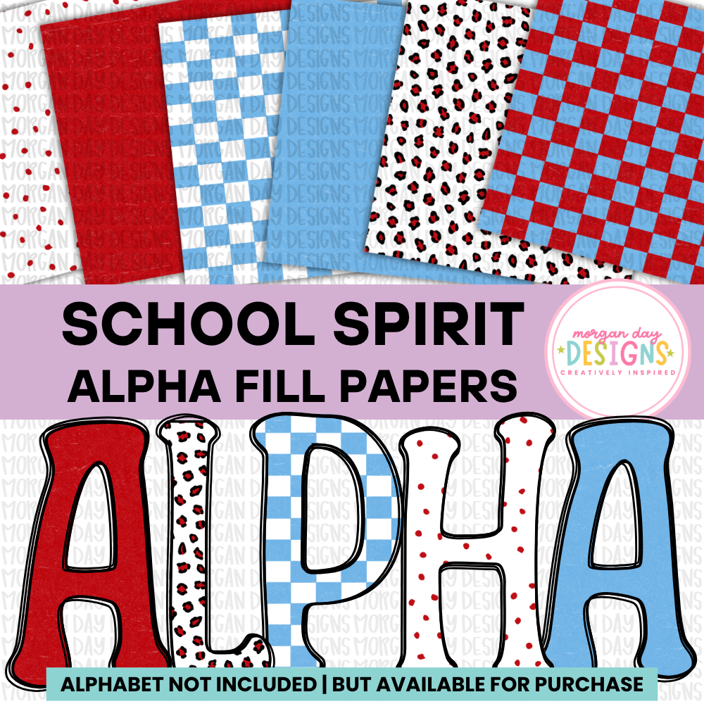 School Spirit Red and Light Blue Alpha Fill Papers