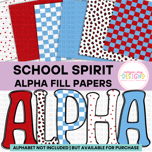 School Spirit Red and Light Blue Alpha Fill Papers