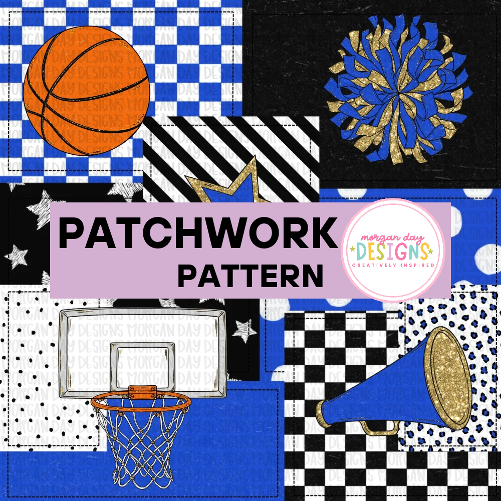 School Spirit Royal and Black Basketball Patchwork Pattern