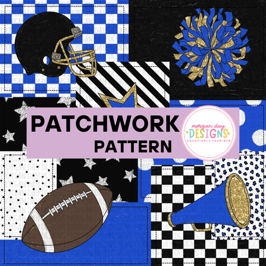 School Spirit Royal and Black Football Patchwork Pattern