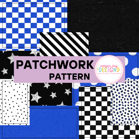 School Spirit Royal and Black Patchwork Pattern