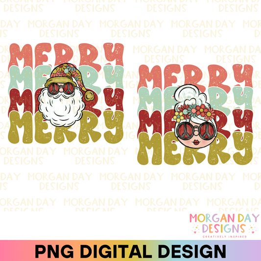 Retro Merry Santa and Mrs Claus Sublimation PNG