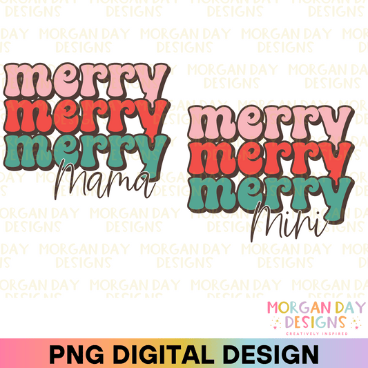 Retro Merry Mama and Mini Sublimation PNG