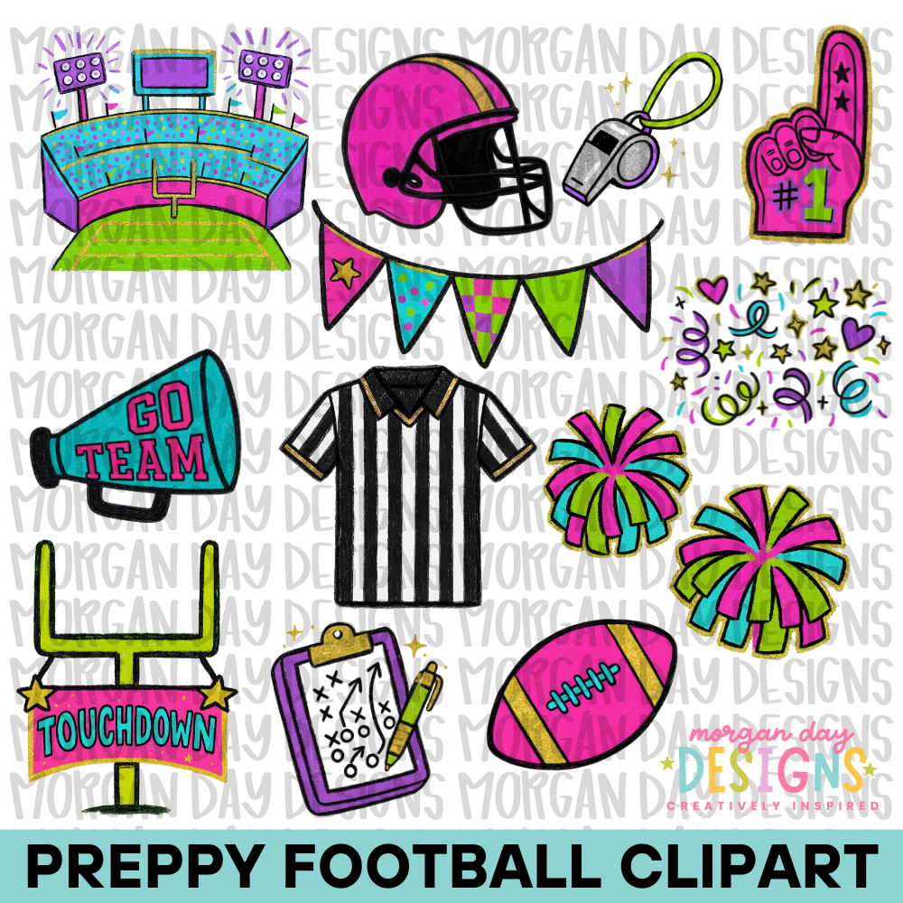 Preppy Football Clipart Bundle