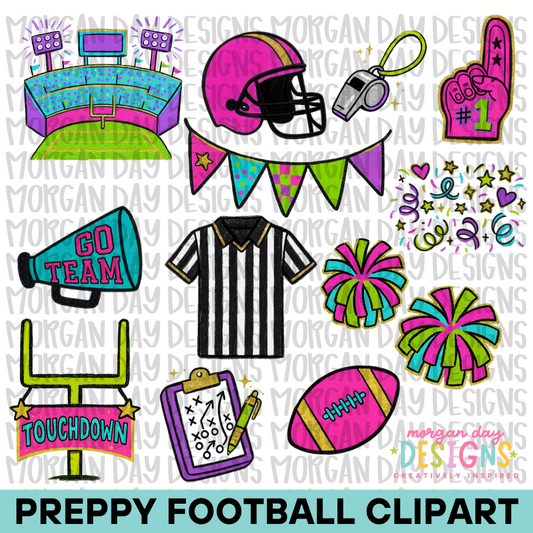 Preppy Football Clipart Bundle