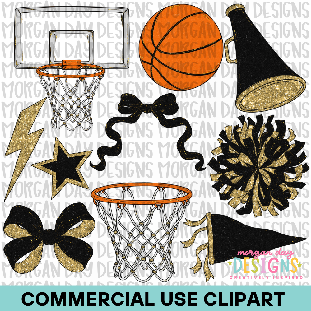 School Spirit Black Basketball Clipart