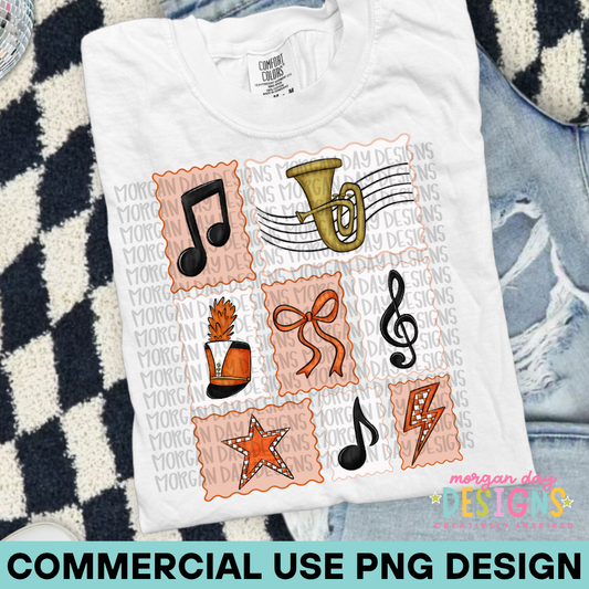 Marching Band Tuba Collage Orange PNG Design