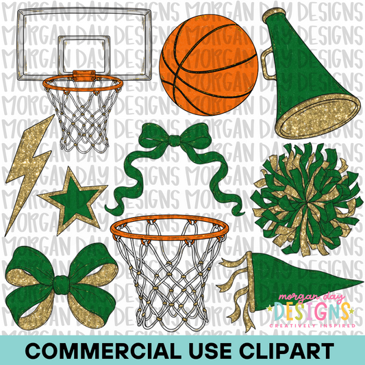 School Spirit Green Basketball Clipart