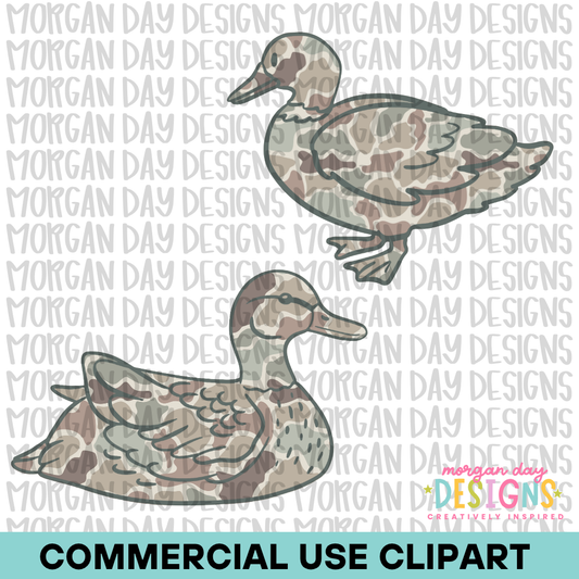 Camo Ducks Clipart Set 3