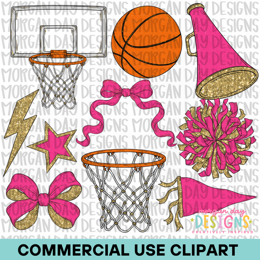 School Spirit Pink Basketball Clipart