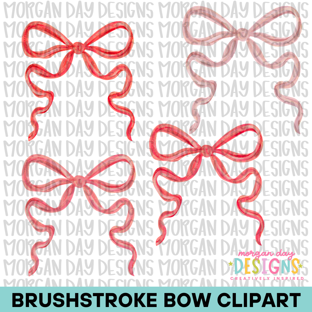 Crushed Peppermint Brushstroke Bow Clipart Bundle