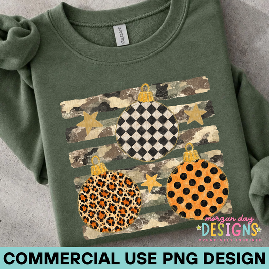 Camo + Checkered + Cheetah + Polka Dot Christmas Round Ornaments PNG