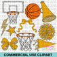 School Spirit Yellow Basketball Clipart