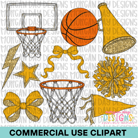 School Spirit Yellow Basketball Clipart