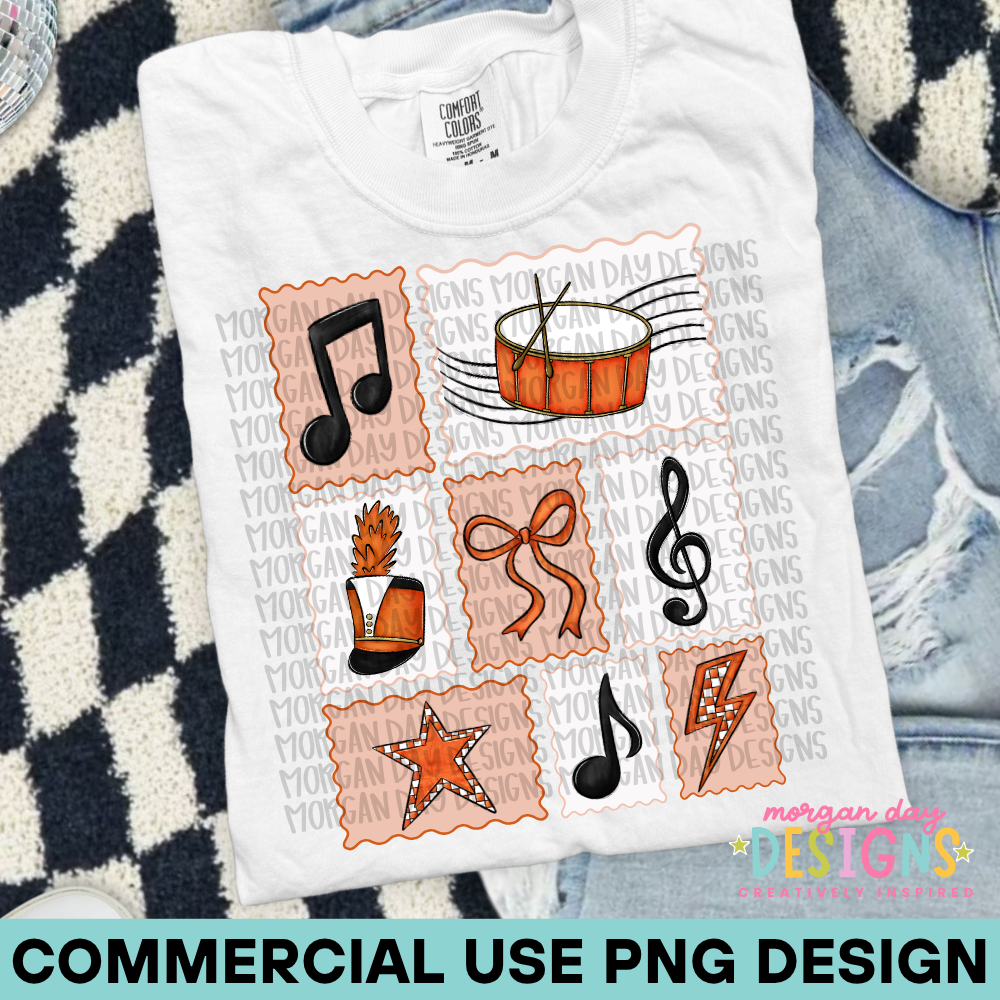 Marching Band Drums Collage Orange PNG Design