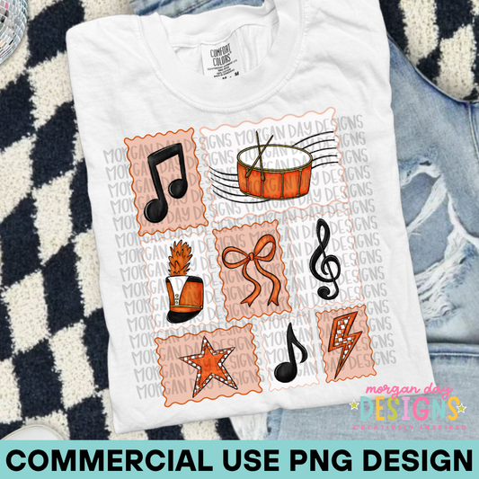 Marching Band Drums Collage Orange PNG Design