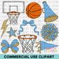 School Spirit Light Blue Basketball Clipart