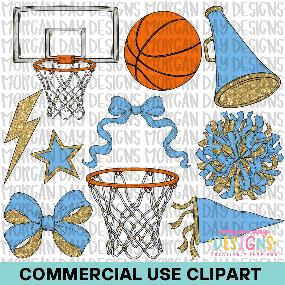 School Spirit Light Blue Basketball Clipart